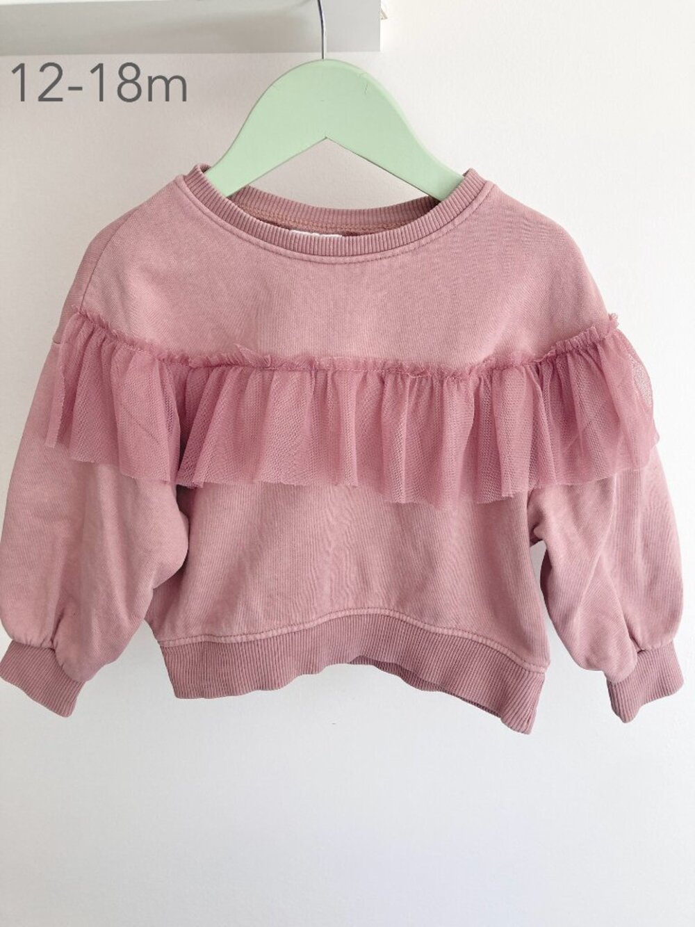 🪴5/$30 Zara 12-18 Months Toddler Girl Pink Tulle Crewneck Sweatshirt Balletcore